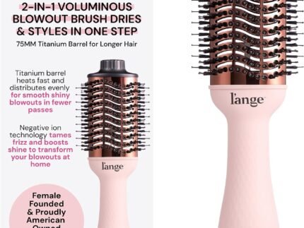 L’ANGE HAIR Le Volume 2-in-1 Titanium Blow Dryer Brush | Frizz Control Blowout Hair Dryer Brush for Drying and Styling | Volumizing Hot Air Styler for All Hairstyles | Oval Barrel | Blush – 75mm