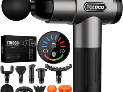 TOLOCO Massage Gun, Deep Tissue Back Massage for Athletes for Pain Relief, Percussion Massager with 10 Massages Heads & Silent Brushless Motor, Fathers Day Dad Gifts, Grey
