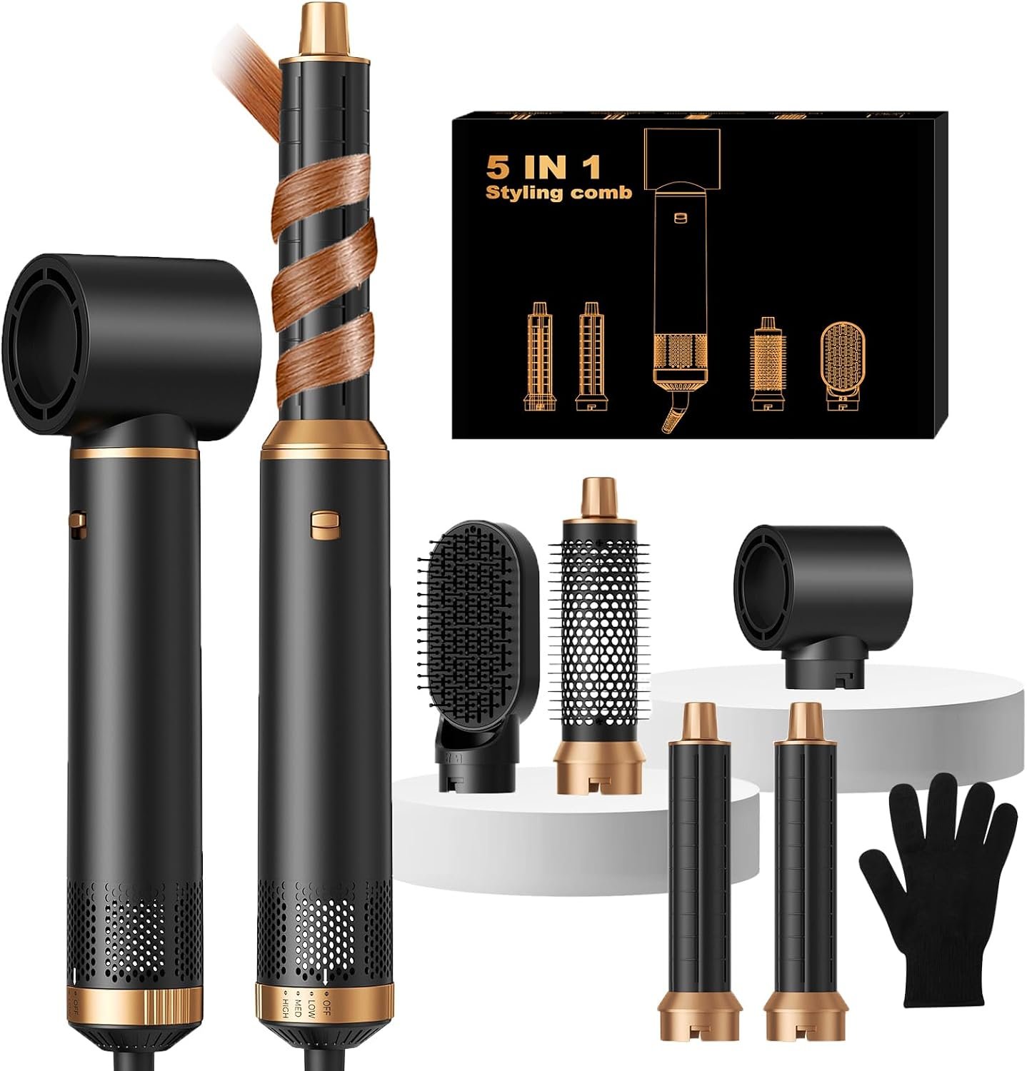 Hair Dryer Brush 5 in 1, Blow Dryer Brush Set with Air Curler Wrap Hair Styler, Negative Ionic Blow Dry Brush, Detachable Hair Tool for Curling, Volumizer,Straightener,Drying Hair Dryer Brush 5 in 1, Blow Dryer Brush Set with Air Curler Wrap Hair Styler, Negative Ionic Blow Dry Brush, Detachable Hair Tool for Curling, Volumizer,Straightener,Drying