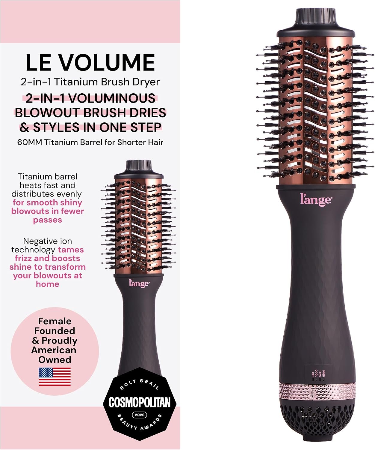 L’ANGE HAIR Le Volume 2-in-1 Titanium Blow Dryer Brush | Frizz Control Blowout Hair Dryer Brush for Drying and Styling | Volumizing Hot Air Styler for All Hairstyles | Oval Barrel | Black – 60mm L’ANGE HAIR Le Volume 2-in-1 Titanium Blow Dryer Brush | Frizz Control Blowout Hair Dryer Brush for Drying and Styling | Volumizing Hot Air Styler for All Hairstyles | Oval Barrel | Black – 60mm