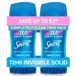 Secret Outlast Antiperspirant Deodorant for Women, 72hr Sweat & Odor Protection, PH Balancing Minerals, Pro-Hyaluronic Acid, Invisible Solid, Completely Clean Scent, 2.6 oz (Pack of 2)