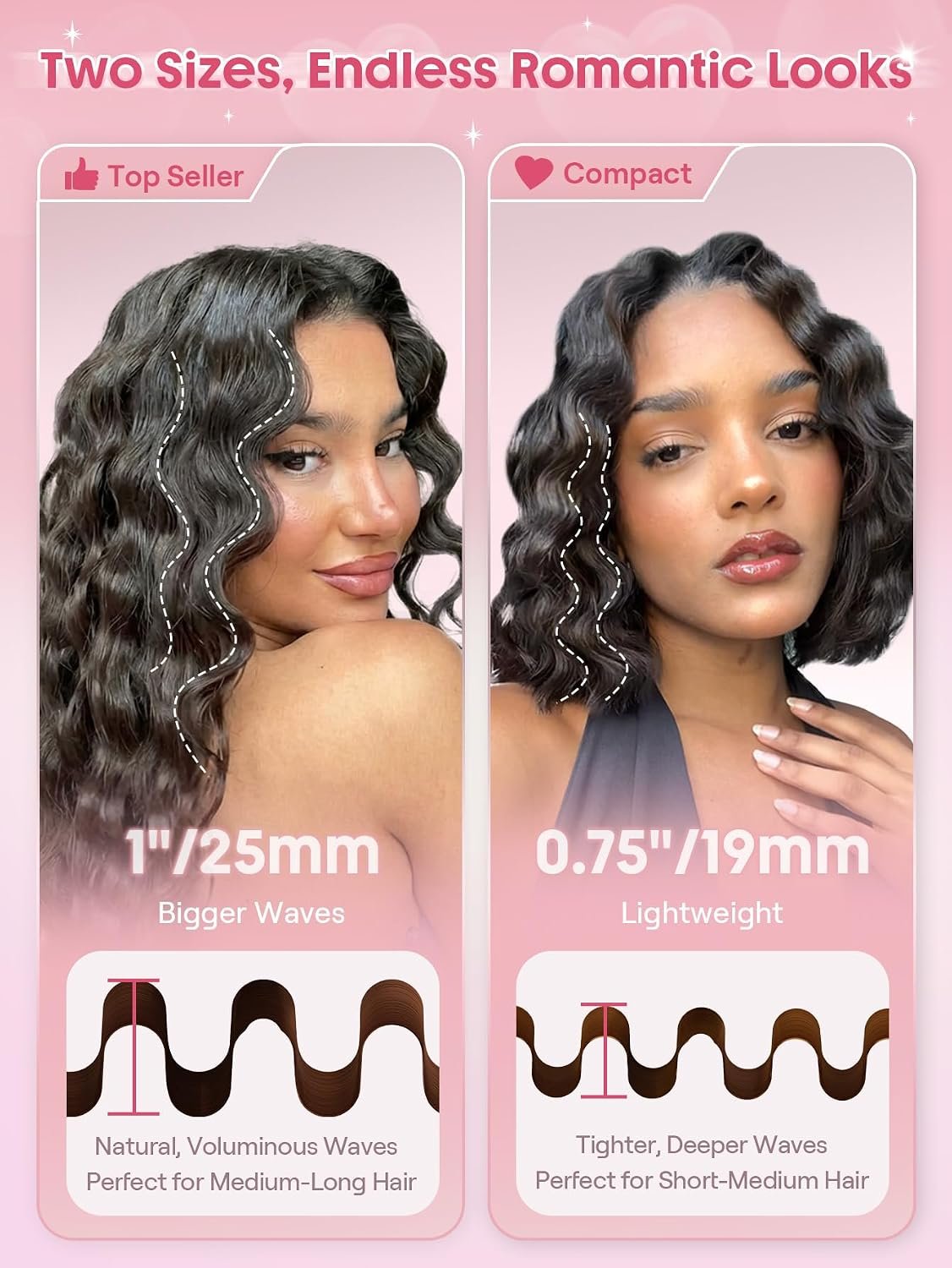 1789702729 SHEGLAM Pink Beach Wave Hair Waver 0.75 inch Lightweight Dual Voltage Crimper for Women Smart Timer Double Barrel Tool with Adjustable Temps Anti Scald for Mermaid Waves on Short Hair
