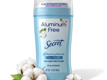Secret Aluminum Free Deodorant for Women, 72hr Odor Protection, Naturally Derived Ingredients, Free of Parabens Dyes Talc & Baking Soda, PH Balancing Minerals, Dry Solid, Cotton Scent, 2.4 oz