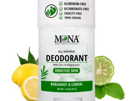 MONA BRANDS All Natural Deodorant For Women & Men | For Sensitive Skin | No Aluminum or Baking Soda | (BERGAMOT LEMON 1.76 Oz)
