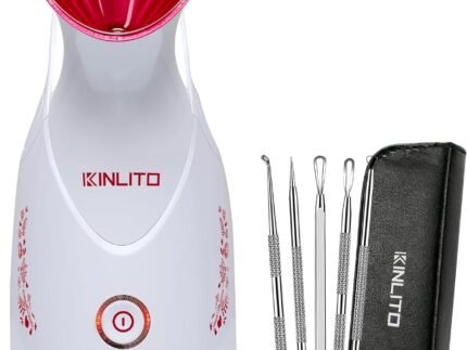 KINLITO Facial Steamer Ionic Face Steamer for Home Facial, Warm Mist Portable Facial Steamer for Deep Cleaning Unclog Pores with Blackhead Remover, Aromatherapy Kit for Personal Home SPA (Rose Red)