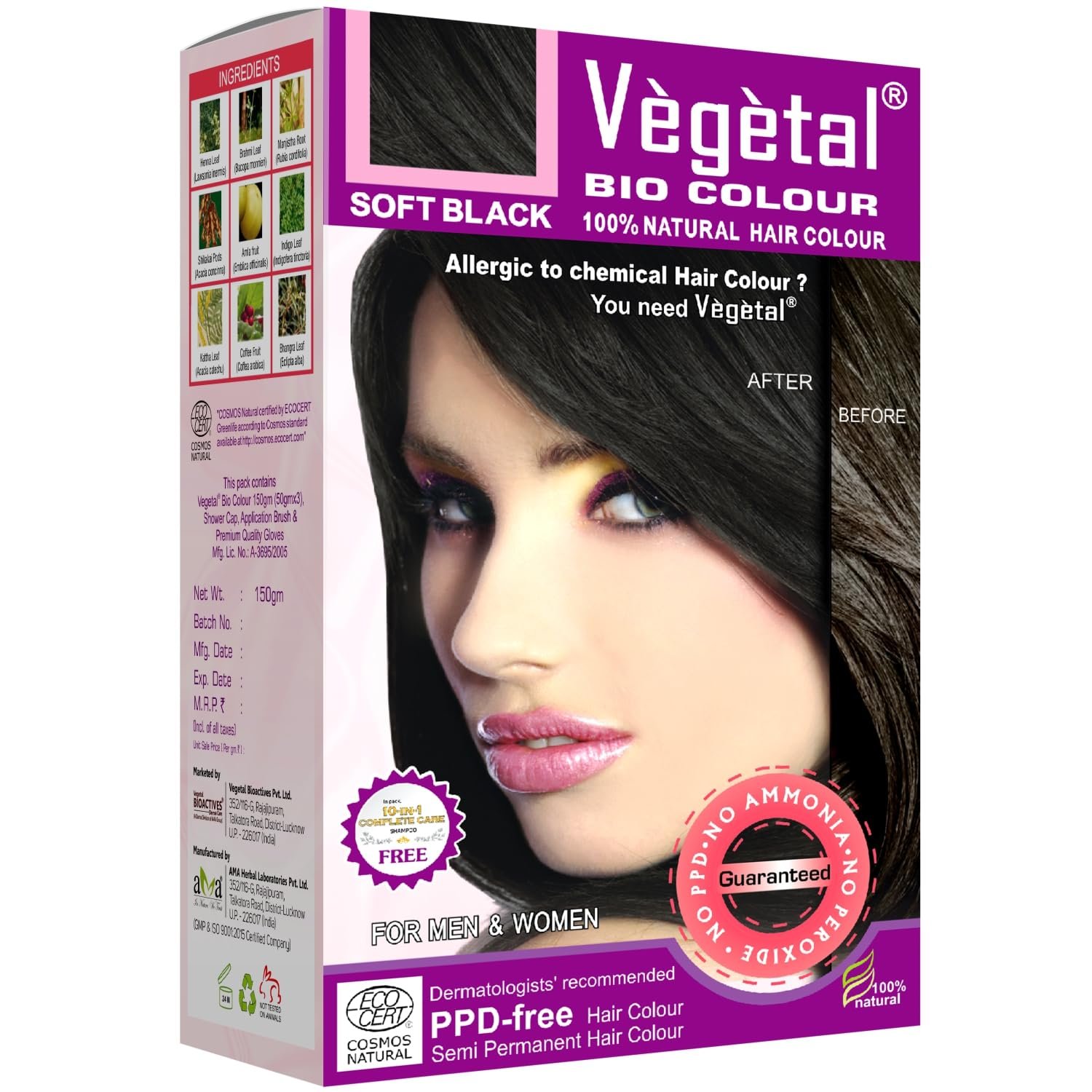 Vegetal Bio Hair Colour Soft Black 150gm (5.3 Oz) Safe and Natural Hair Dye Vegetal Bio Hair Colour Soft Black 150gm (5.3 Oz) Safe and Natural Hair Dye