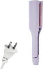 Curling Iron Hair Crimper Waver – Siman Song Beach Waves Curling Wand, Ionic Deep Waver Hair Curler Tool with Ceramic 2 Barrel for Women, Dual Voltage, Anti-Scald, Easy to Use,（Purple