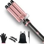 3 Barrel Curling Iron, 1 Inch Ceramic Tourmaline Hair Waver Wand with Adjustable Temperature & Heat Resistant Glove Fast Heating Three Barrels Hair Waver for Tight Curls,Spiral Waves on Short or Long