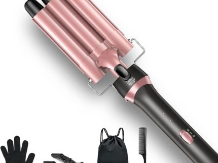 3 Barrel Curling Iron, 1 Inch Ceramic Tourmaline Hair Waver Wand with Adjustable Temperature & Heat Resistant Glove Fast Heating Three Barrels Hair Waver for Tight Curls,Spiral Waves on Short or Long