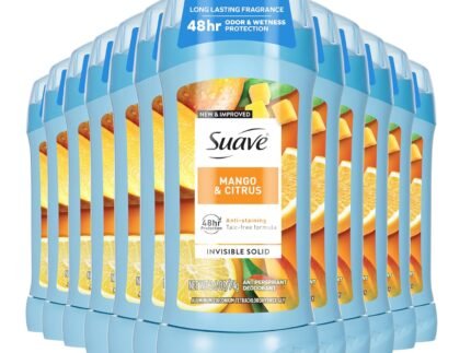 Suave Antiperspirant Deodorant For Women, Invisible Underarm Deodorant, 48hr Odor & Wetness Protection, Mango Citrus, Sensitive Skin Deodorant Solid Stick, 2.6 oz (12 Bulk Pack)