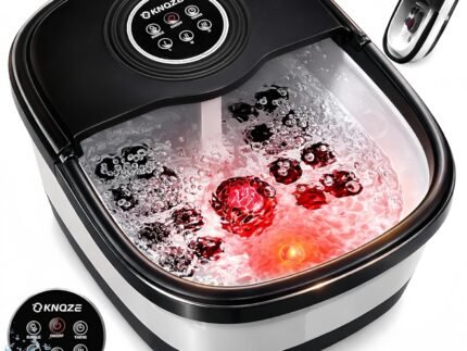 KNQZE Collapsible Foot Spa Bath with Heat & Remote Control, Bubble Massage, Temperature Control, Red Light (Black)