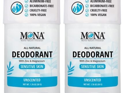 MONA BRANDS All Natural Deodorant For Women & Men | For Sensitive Skin | No Aluminum or Baking Soda | (2-Pack UNSCENTED 1.76 Oz each)