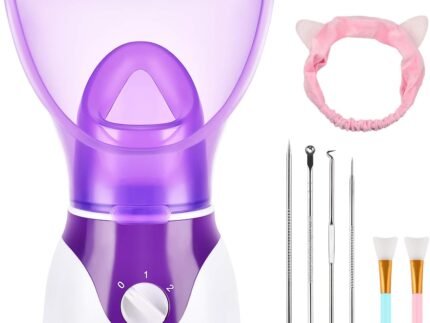 Facial Steamer for Face, Face Steamer for Facial Deep Cleaning, Nano Ionic Facial Steamer for Unclogs Pores, Hydrating (Purple, Include Blackhead Remover Kit, Brush, Headband)