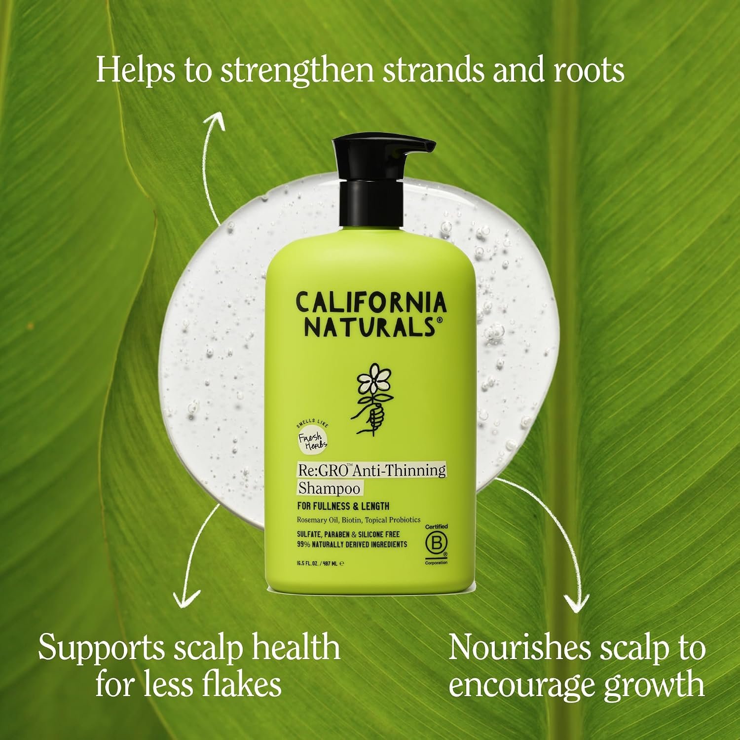 1789902548 California Naturals ReGRO Shampoo for Hair Growth Support Scalp Hair Care with Biotin All Hair Types Vegan Natural Cruelty Free Silicone Paraben Sulfate Free 16.5 oz