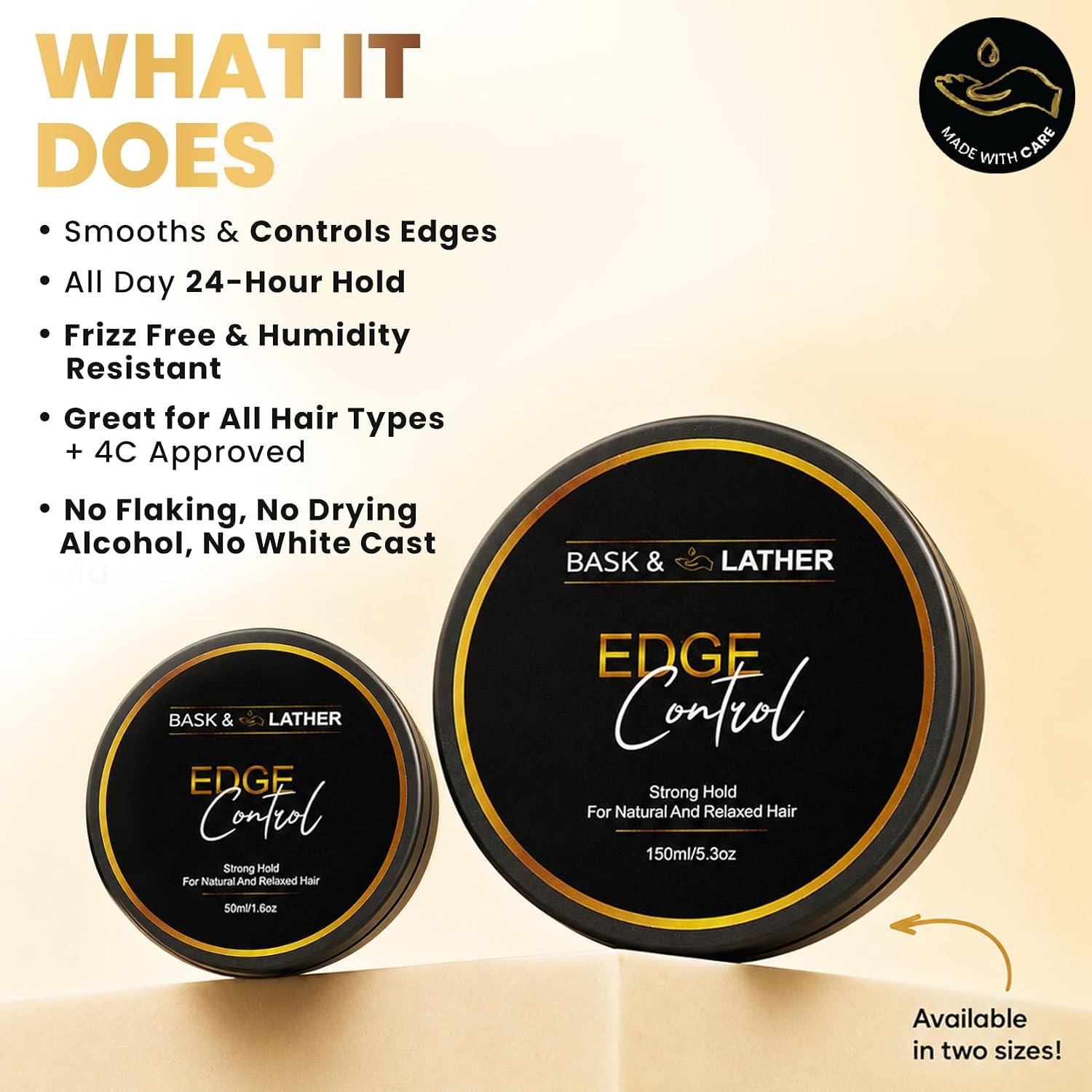 1789910794 BASK LATHER Strong Hold Edge Control Gel with Castor Oil Non Greasy Non Flaking No White Cast Long Lasting Supports Hair Growth Natural Formula For All Hair Types 5.3 Fl Oz