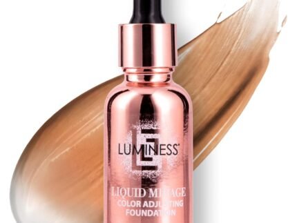 LUMINESS Liquid Mirage Color Changing Foundation for Mature Skin, Skincare-Infused Makeup with Hyaluronic Acid & Vitamin E, Hydrating Liquid Foundation & Concealer Hybrid, Hypoallergenic (Tan)