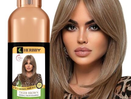 HERBBY Hair Color Shampoo for Gray Hair Coverage&Color Transform with 9 Herbal Extracts –Long Lasting(6-8 Weeks),Shiny,Evenly Colored,Instant Hair Dye Shampoo&Conditioner,500 Ml (TIGER BROWN COLOR)