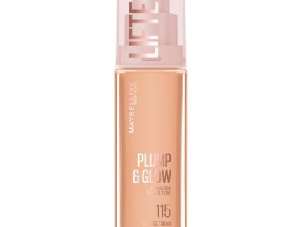 Maybelline Lifter Plump & Glow Foundation, Liquid Foundation with 2% Niacinamide + Hyaluronic Acid, Plumping and Brightening Face Makeup, 115, 1 Count