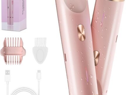 2-in-1 Bikini Trimmer for Women, Bikini Shaver with Dual Heads, Body and Facial Hair Removal, Rechargeable Cordless Electric Razors for Face Chin Pubic Underarm Legs, IPX7 Waterproof, Pink