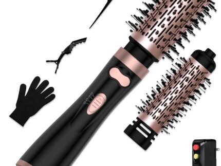 2 in 1 Rotating Hair Dryer Brush, Auto Rotating Blow Dryer Brush Spinning with 2 Brushes (2″ & 1.5″), Round Brush Blow Dryer Volumize Curling Straighten 100-120V