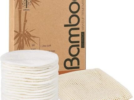 20 Packs Organic Reusable Makeup Remover Pads, Washable Bamboo Cotton Rounds for All Skin Types with Cotton Laundry Bag