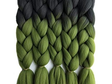 24inch Black to Olive Green Two Tone Ombre Color Synthetic Braiding Hair Extensions Jumbo Braids Hair Bulk 5packs/lot for Crochet Twist Box Braiding Hair (black olive green)