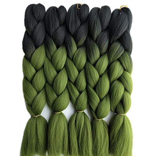 24inch Black to Olive Green Two Tone Ombre Color Synthetic Braiding Hair Extensions Jumbo Braids Hair Bulk 5packs/lot for Crochet Twist Box Braiding Hair (black olive green) 24inch Black to Olive Green Two Tone Ombre Color Synthetic Braiding Hair Extensions Jumbo Braids Hair Bulk 5packs/lot for Crochet Twist Box Braiding Hair (black olive green)