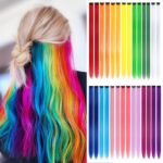 28 Packs Colored Hair extension 22 Inch Color Clip in Hair Extension for Women Rainbow Highlight Hair Piece for Party