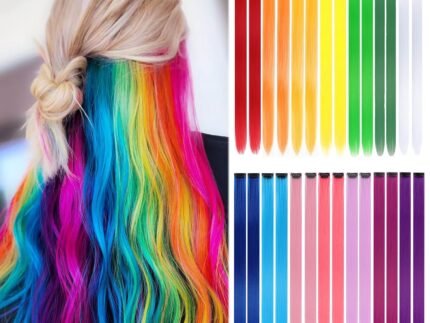 28 Packs Colored Hair extension 22 Inch Color Clip in Hair Extension for Women Rainbow Highlight Hair Piece for Party