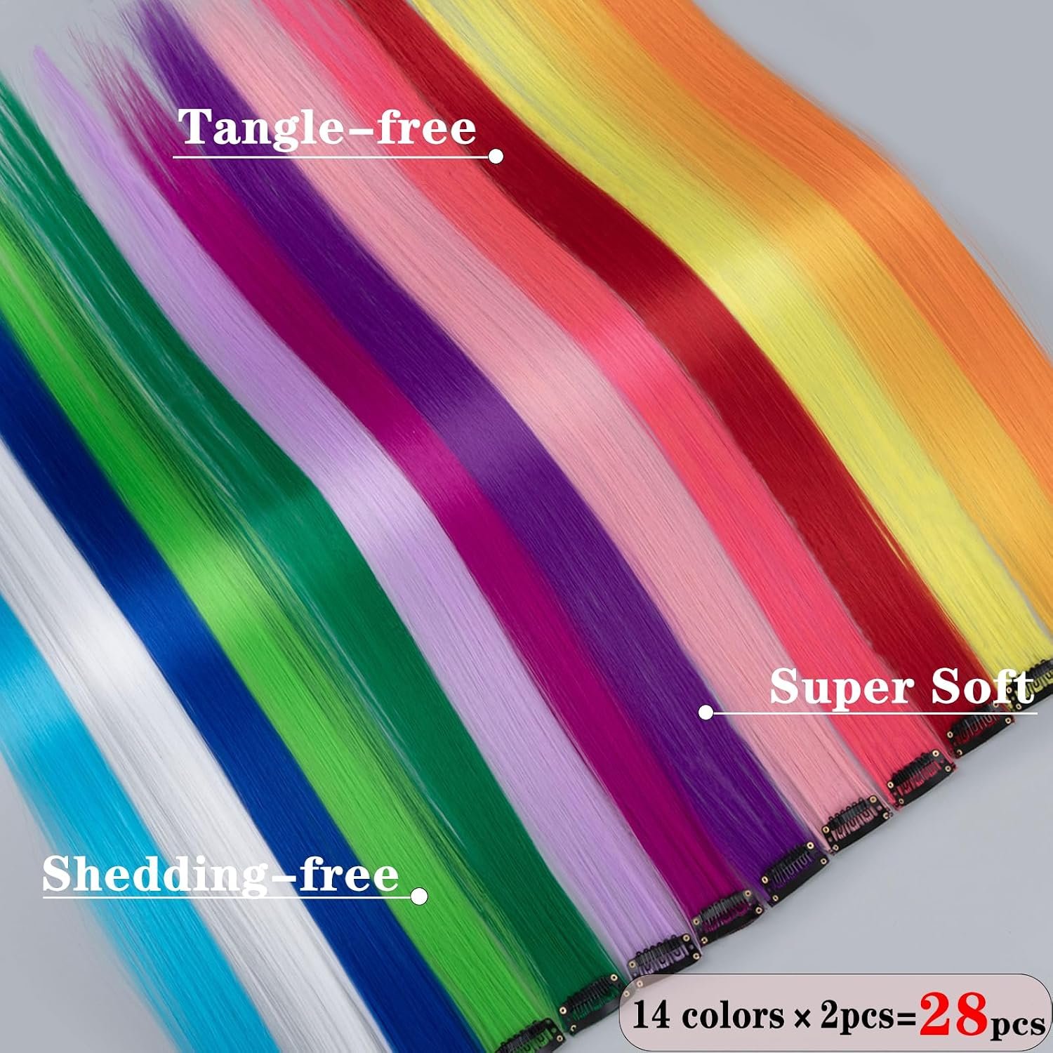 28 Packs Colored Hair extension 22 Inch Color Clip in Hair Extension for Women Rainbow Highlight Hair Piece for Party