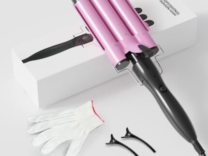 3 Barrel Curling Iron, 1 inch Crimper Hair Tool,Ergonomic Grip,Volumizing & Anti-Scald Hair Curler,Two Temperature Settings, Crimping Waver for Women Beach Waves, Pink