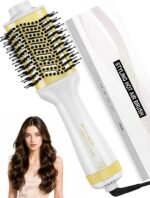 3" Blow Dryer Brush, One-Step Hot Air Volumizer for Blowouts, Whie&Gold