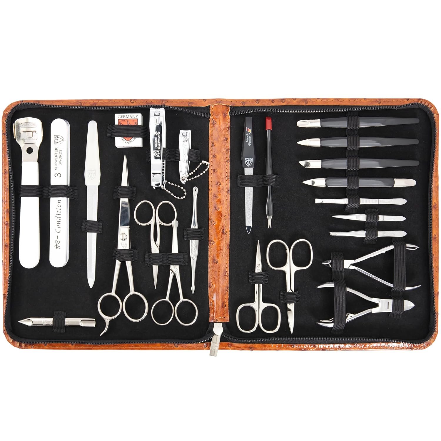 3 Swords Germany - Brand Quality 23 piece Manicure Pedicure 3 Swords Germany - Brand Quality 23 piece Manicure Pedicure Grooming kit Set for Professional Finger & Toe Nail Care Tweezers File Clipper Fashion Leather case in Gift Box, Made by 3 Swords (7452)