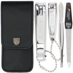 3 Swords Germany – Brand Quality 4 piece Manicure Pedicure Grooming kit Set for Professional Finger & Toe Nail Care Tweezers File Clipper Fashion Leather case in Gift Box, Made by 3 Swords (77211)