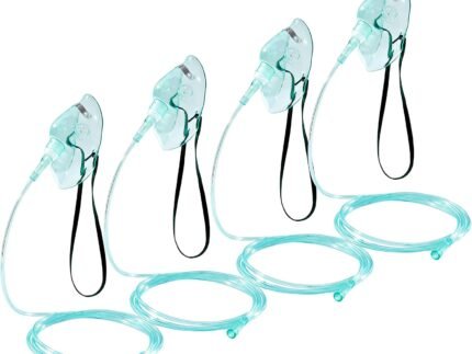 4-Pack Oxygen Mask Medium Size for Adults, Elongated Face Mask with 6.6ft Oxygen Tubing & Adjustable Head Strap, DEHP-Free & Latex-Free (No Cup)