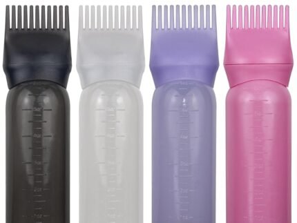 4 Pack Root Comb Applicator Bottle, Hair Oil Applicator, Oil Comb Applicator Bottle for Hair Dye Shampoos Hair Salons (Black+White+Purple+Pink)
