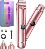 4 in 1 Bikini Trimmer for Women - 2-in-1 Dual Head, IPX7 Waterproof, Rechargeable, Body and Face Shaver for Bikini Line, Pubic Hair, Legs and Underarms