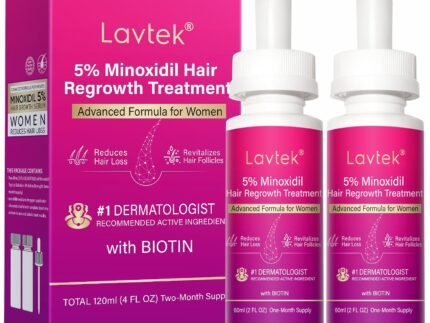 5% Minoxidil Hair Growth Women, Minoxidil for Women Hair Growth Serum with Biotin & Castor Oil, Helps Reduce Hair Loss & Thinning, Strengthens Roots, 60ml x 2 Bottles