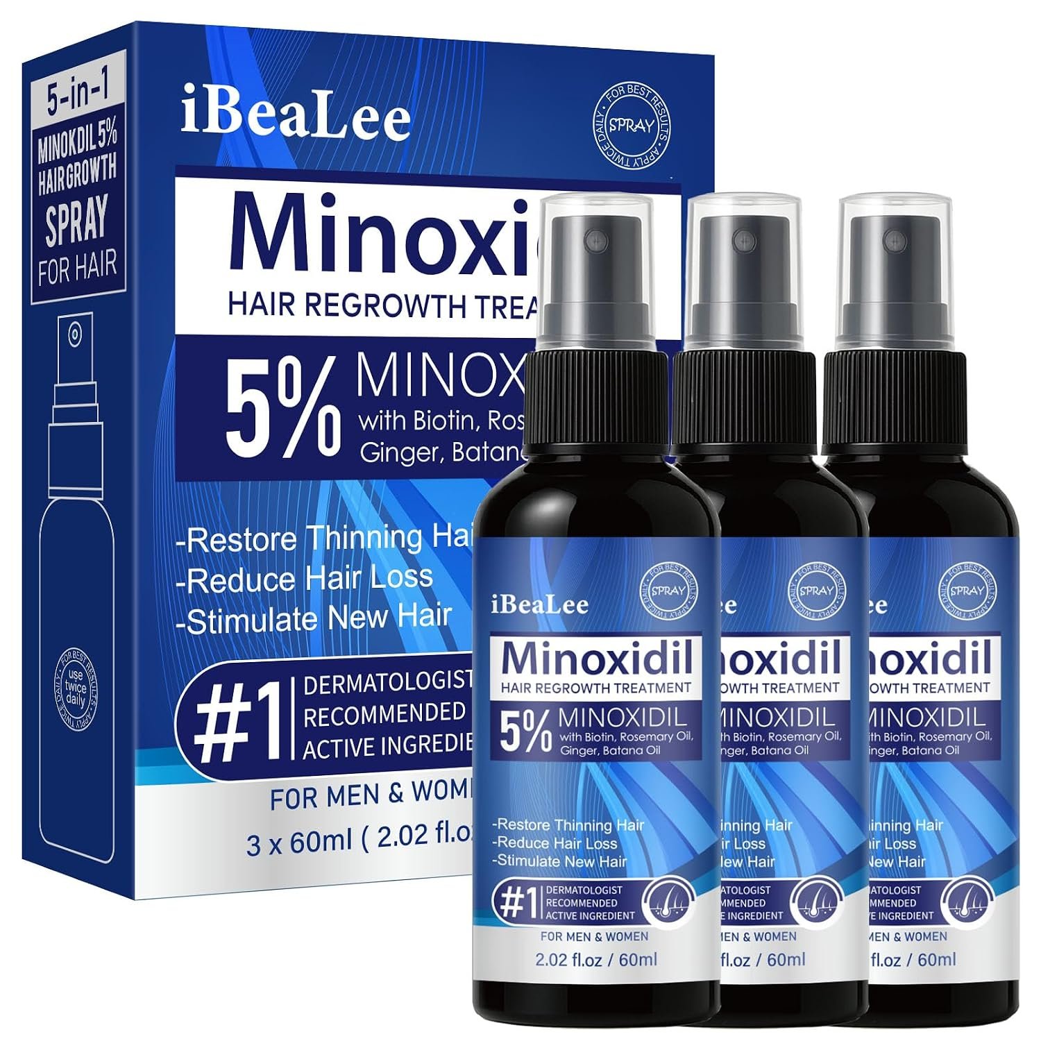 5% Minoxidil Hair Growth for Men and Women, Topical Minoxidil Spray Hair Regrowth with Biotin Batana and Rosemary, Hair Loss Treatment Serum for Stronger Thicker Fuller Hair& Beard, 3 Bottles-K1 5% Minoxidil Hair Growth for Men and Women, Topical Minoxidil Spray Hair Regrowth with Biotin Batana and Rosemary, Hair Loss Treatment Serum for Stronger Thicker Fuller Hair& Beard, 3 Bottles-K1