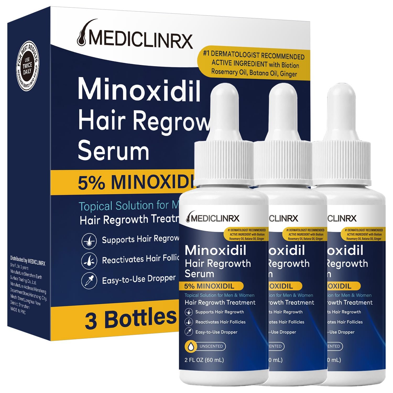 5% Minoxidil for Men and Women Hair Growth Serum, 3 Bottles 5% Minoxidil for Men and Women Hair Growth Serum, 3 Bottles