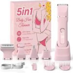 5-in-1 Bikini Trimmer for Women,Electric Shaver for Women,Electric Razor Body Hair Trimmer,Cordless Body & Facial Razors, Shaver, IPX7 Waterproof,with 5 Blades,USB Rechargeable(Pink)