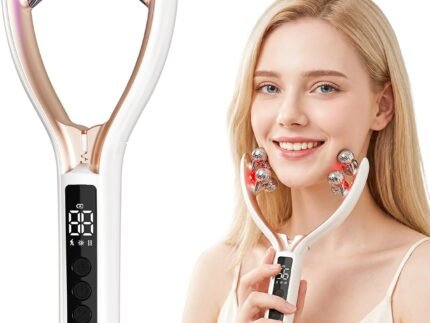 5 in 1 Face Massager, Face Roller Jaw & Tmj Massager for Lymphatic Drainage, Ice Roller for Face Sculpting Tool with Red Blue Light, Vibration, Heating for Home & Travel Use