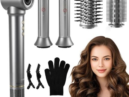 5-in-1 Hair Dryer Brush, Ionic Air Styler with Curling Straightening & Drying Attachments, Hot Air Brush for Fast Drying, Volumizing Multi Hair Styler Set(ZCY892-A)