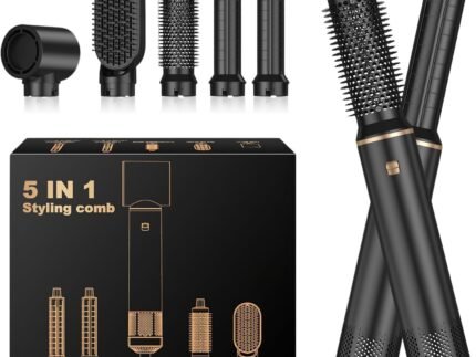 5 in 1 Multi Hair Styler Blow Dryer Brush Hair Dryer Hot Magic Air Styler Set Hair Brushes for Women, Hair Styling Appliances with Curl Straighten Wavy Smooth, All Hair Type/Length Black Gold
