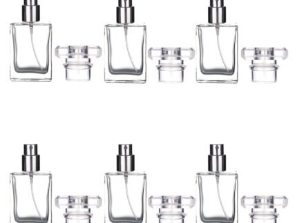 6 Pack 30ml / 1 Oz Transparent Refillable Perfume Bottle, Portable Square Empty Glass Perfume Atomizer Bottle Spray Applicator with 4 kinds of perfume dispenser(6 Pack 30ml / 1.01 oz. Transparent