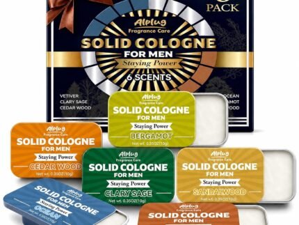 6 Pack Solid Cologne Gifts for Men, Mens Gifts Cologne with Cedar Wood, Bergamot, Sandalwood, Clary Sage, Vetiver, Ocean Perfume, Stocking Stuffers for Men, Christmas Gift for Dad Husband Boyfriend