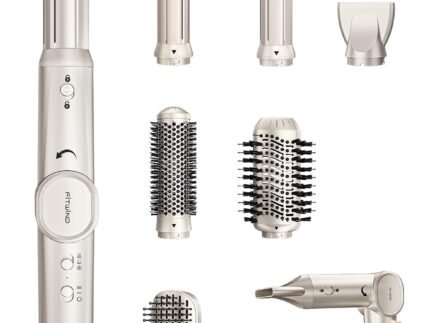 6 in 1 Air Hair Styler Blow Dryer Brush Set – High Speed Negative Ions Hair Dryer 110,000 RPM with Auto Wrap Curlers – No Heat Damage for Curling, Volumizing, Straightening – Champagne Gold