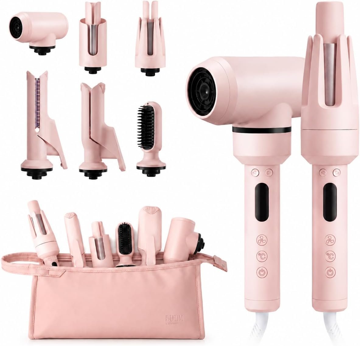 6 in 1 Automatic Curling Iron Set Heat Hair Curler Kit-1.1“ &1.26“ Heating-Fasting Curling Wand,U Shape Hair Crimper&Straightener&Brush&Hair Dryer&Travel Bag(Pink Curler Set) 6 in 1 Automatic Curling Iron Set Heat Hair Curler Kit-1.1“ &1.26“ Heating-Fasting Curling Wand,U Shape Hair Crimper&Straightener&Brush&Hair Dryer&Travel Bag(Pink Curler Set)