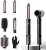 6 in 1 Blow Dryer Brush Set, Powerful Hair Dryer Brush with Auto-Winding Curl L/R, Fast Drying, Smooth Blowouts, Root-Lift Volume, No Heat Damage Frizz-Free Thermal Brush, Hot Air Styler for Travel
