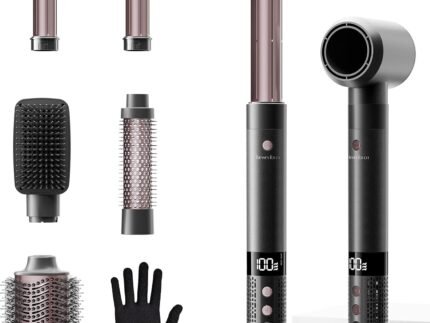 6 in 1 Blow Dryer Brush Set, Powerful Hair Dryer Brush with Auto-Winding Curl L/R, Fast Drying, Smooth Blowouts, Root-Lift Volume, No Heat Damage Frizz-Free Thermal Brush, Hot Air Styler for Travel